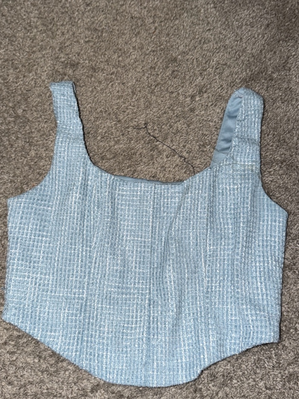 Light Blue Tweed Square-Neck Crop Top